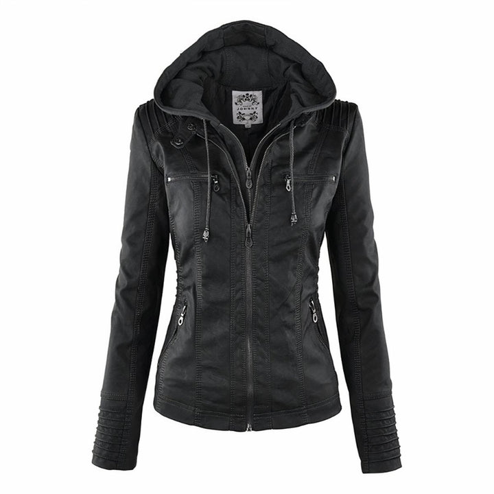 Fernanda | Moderne Leren Jas met Capuchon en Rits