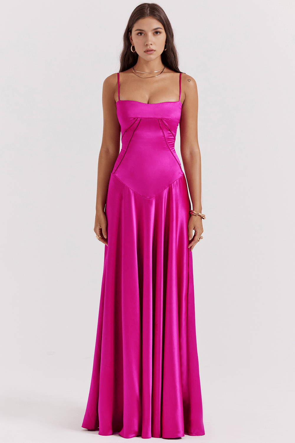 Olivia | Dames jurk maxi bustier strapless satijn look