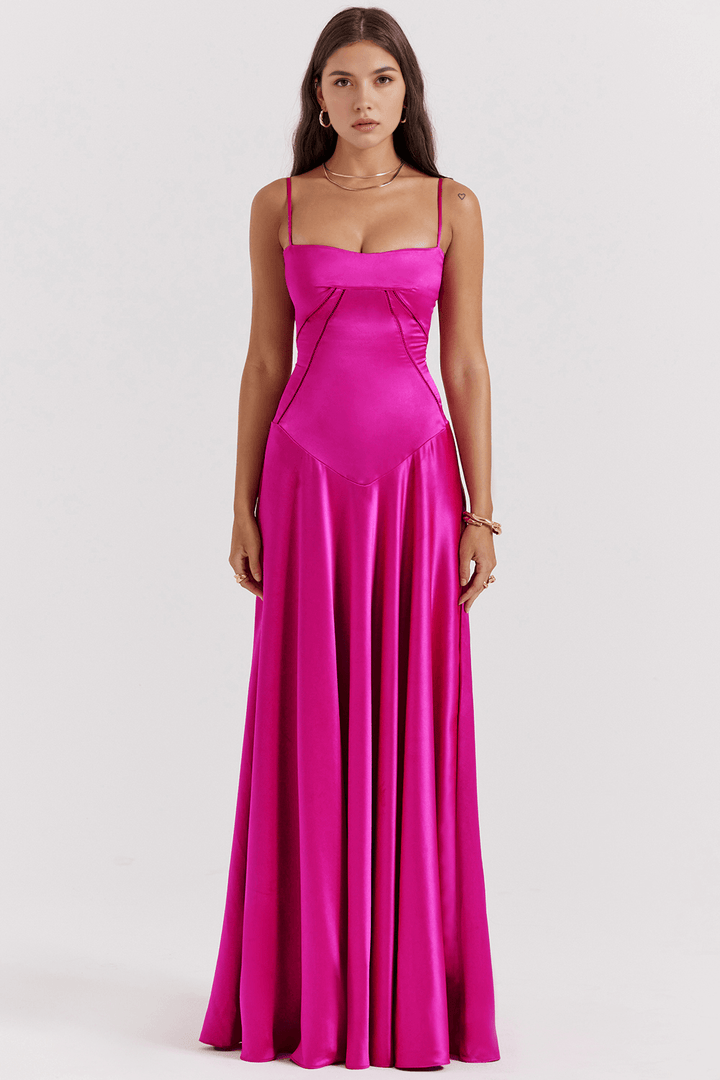 Olivia | Dames jurk maxi bustier strapless satijn look