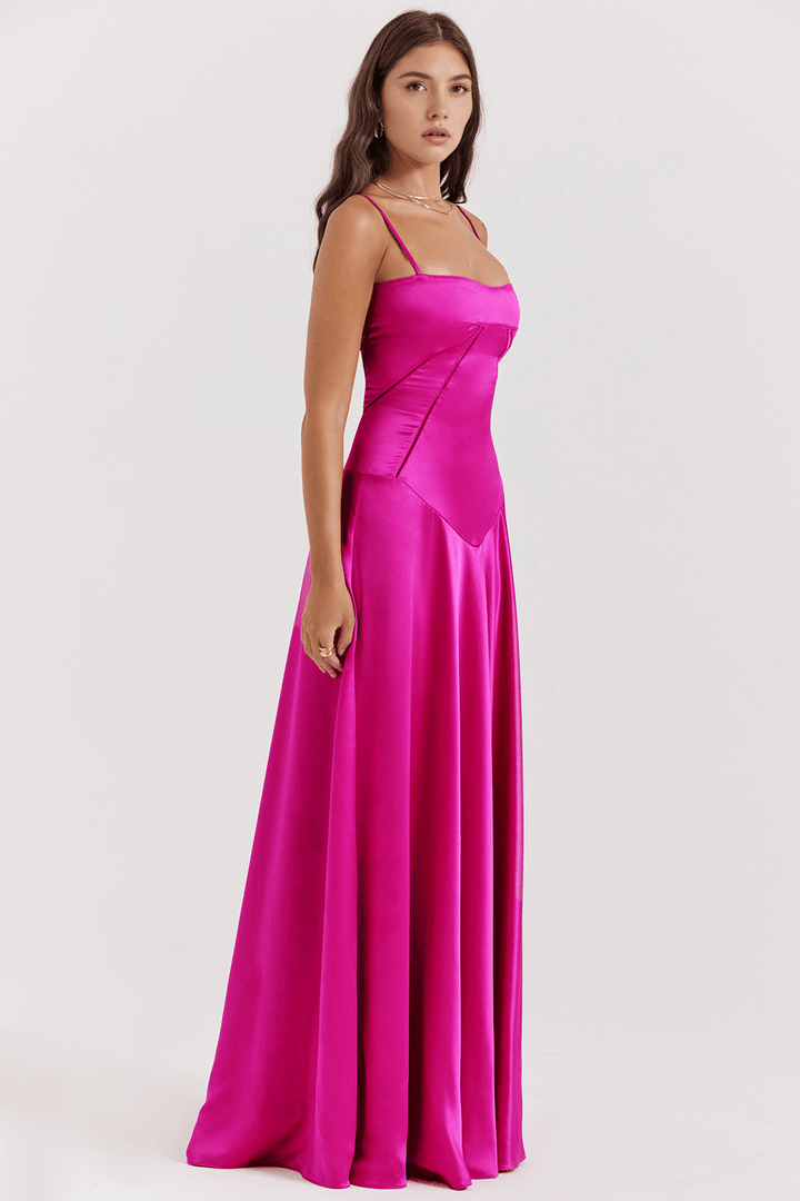 Olivia | Dames jurk maxi bustier strapless satijn look