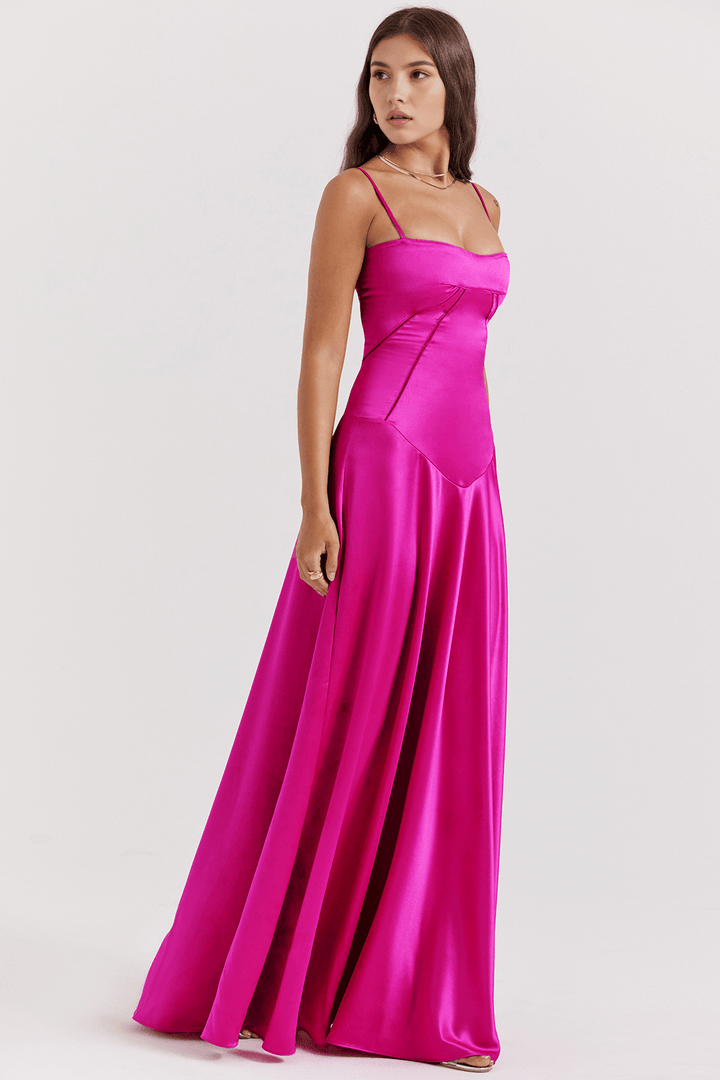 Olivia | Dames jurk maxi bustier strapless satijn look