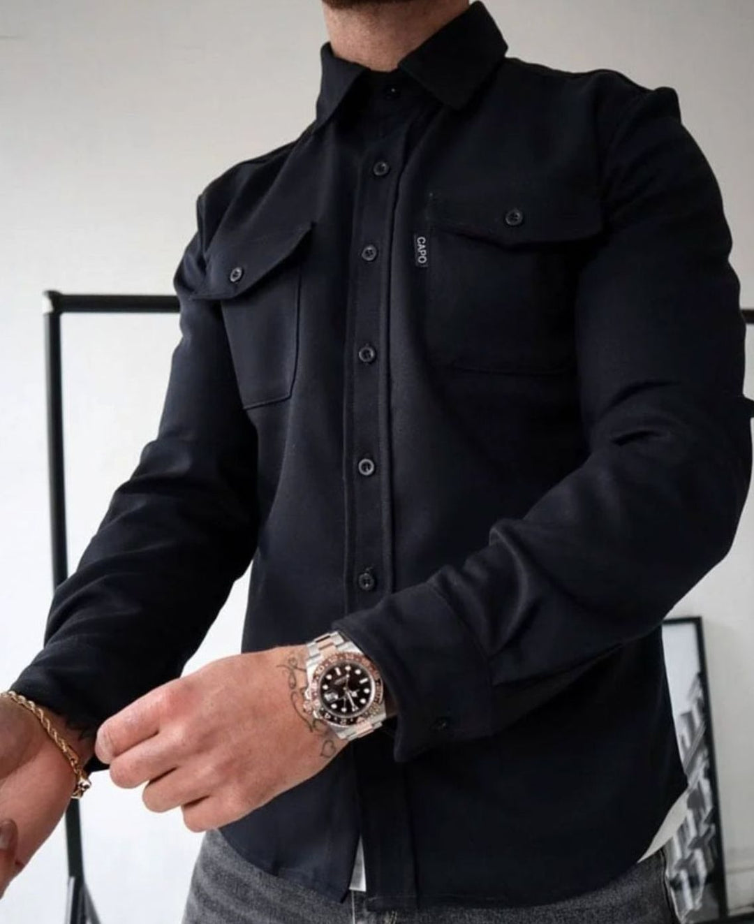 Daniel | Herenovershirt met knoopsluiting en borstzakken