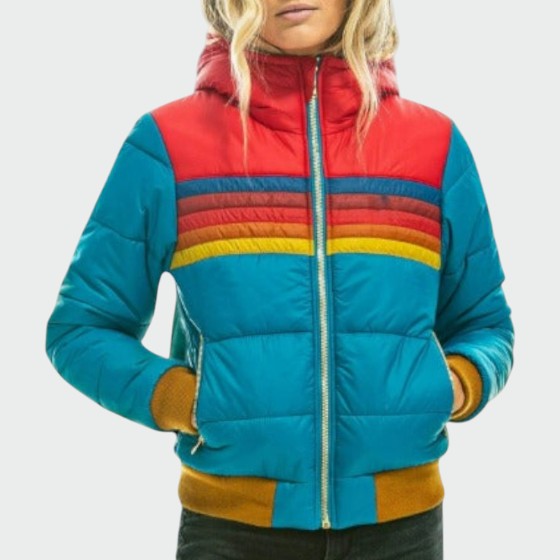 Dames Vintage Gestreepte Hooded Puffer Jast
