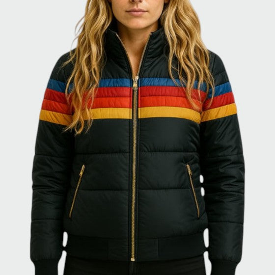 Dames Vintage Gestreepte Hooded Puffer Jast