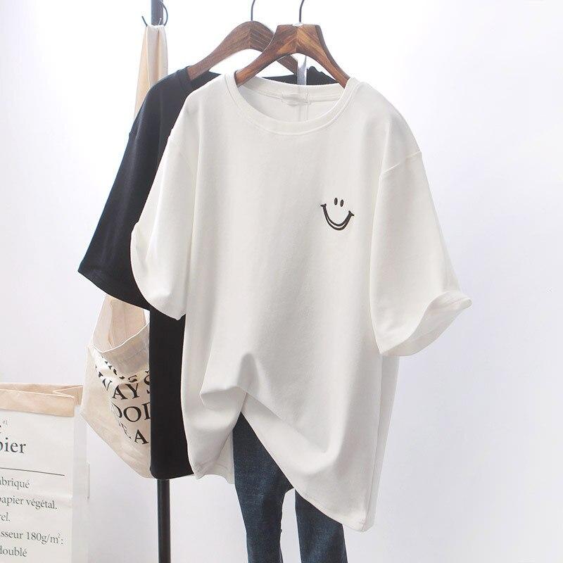 Smile | Trendy Katoen T-shirt met Smiley Print – Casual Streetwear Zomerstijl