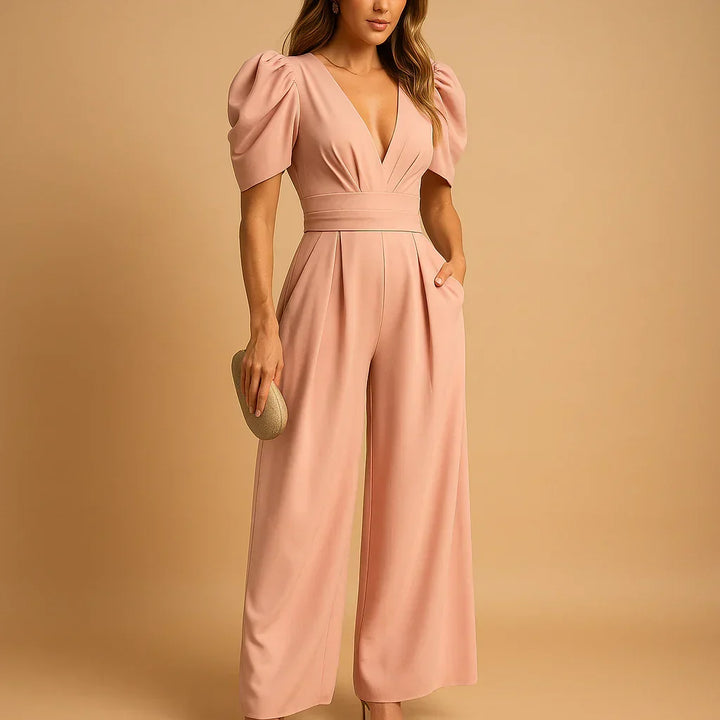 Luxe Dames Jumpsuit Met Puff Mouwen En Wijde Pijpen
