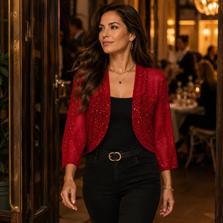 Lunavia – Shimmer Mesh Cropped Bolero Cardigan voor Vrouwen