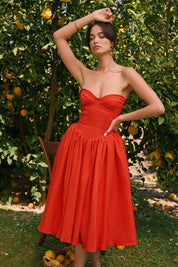 Yesmine | Strapless Rode Midi Cocktailjurk voor Dames