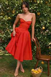 Yesmine | Strapless Rode Midi Cocktailjurk voor Dames