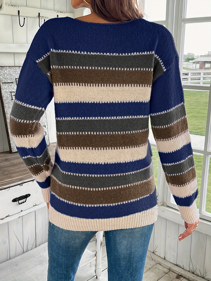 Lotte | Kleurrijke crew neck sweater met drop shoulder en lange mouw