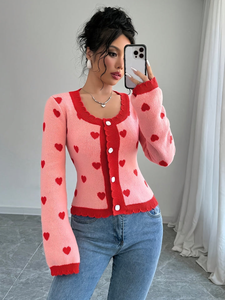 Lotte | Stijlvol damesvest met hartjespatroon in chique rood & roze