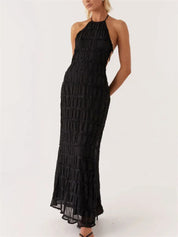 Dieka | Elegante Halter Maxi-Jurk met Open Rug