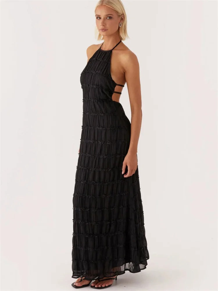 Dieka | Elegante Halter Maxi-Jurk met Open Rug