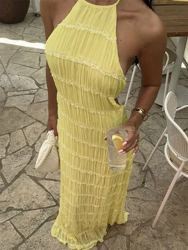Dieka | Elegante Halter Maxi-Jurk met Open Rug