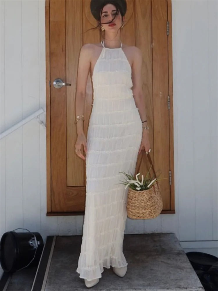 Dieka | Elegante Halter Maxi-Jurk met Open Rug