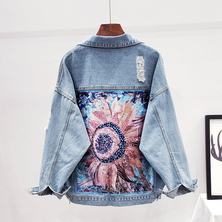 Charlotte | Dames spijkerjack with knoopsluiting and rugprint