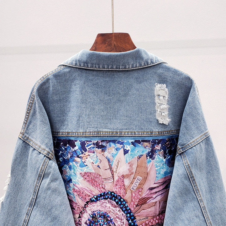 Charlotte | Dames spijkerjack with knoopsluiting and rugprint