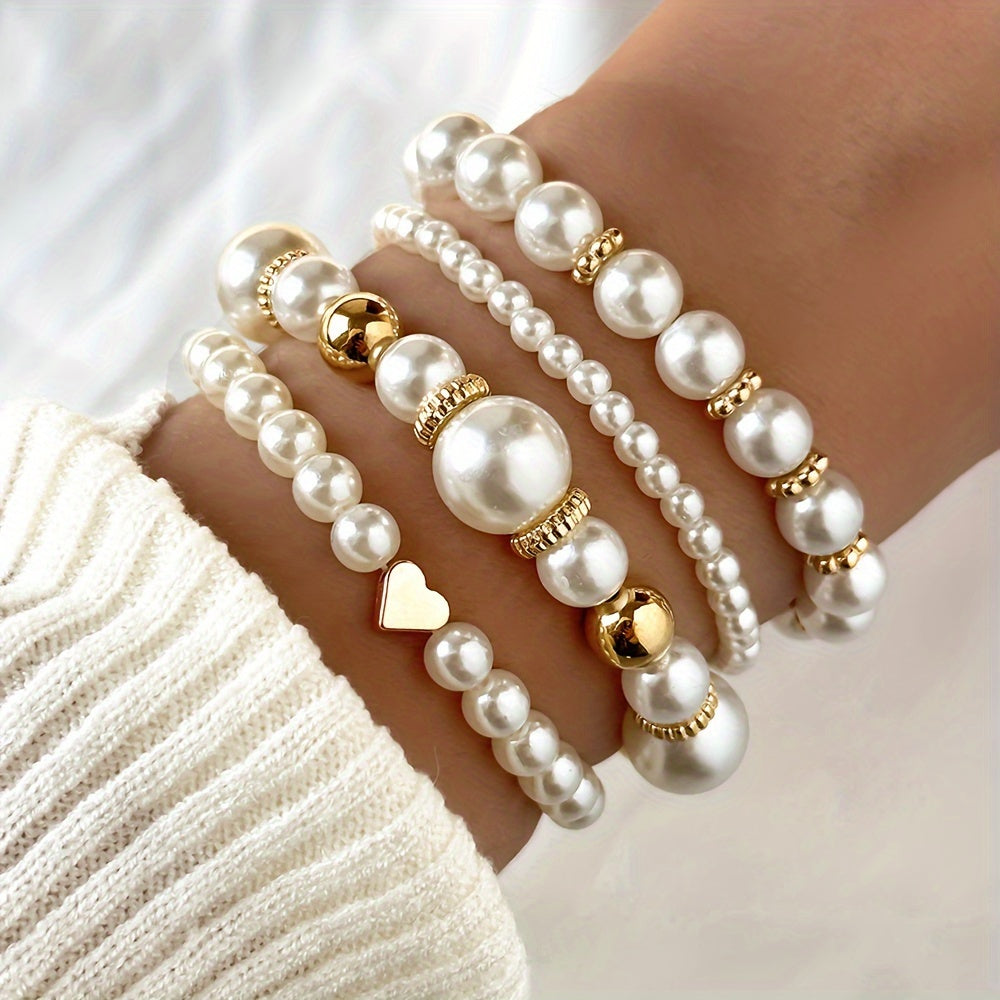 Blakely | Dames armbanden set with parelimitaties and gelaagd