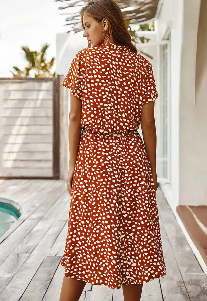 Skyla | Dames jurk midi bloemen knoopsluiting