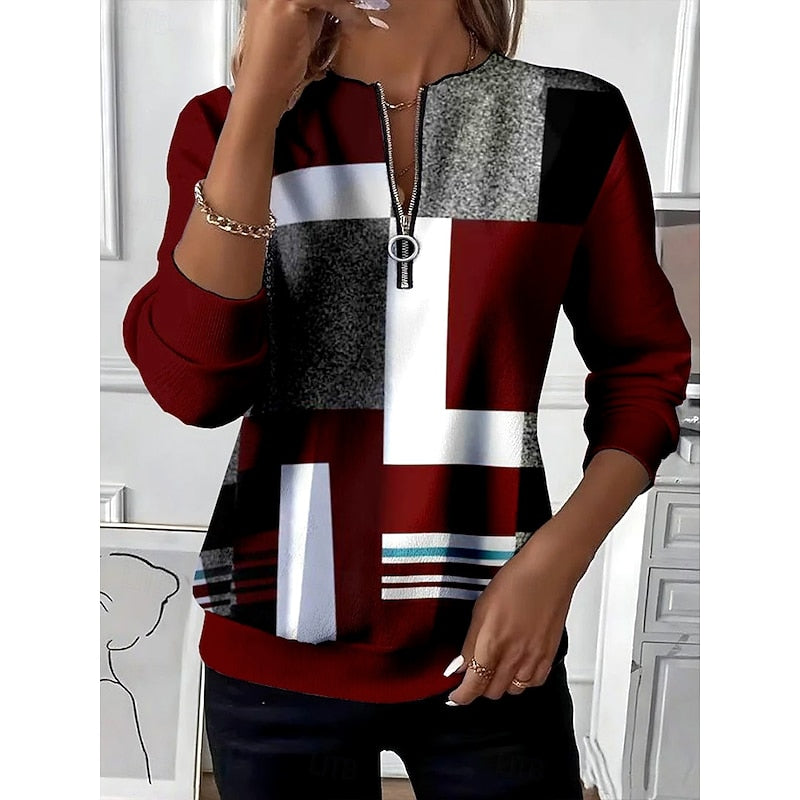 Nancy | Kleurblok Zip-Neck Sweatshirt