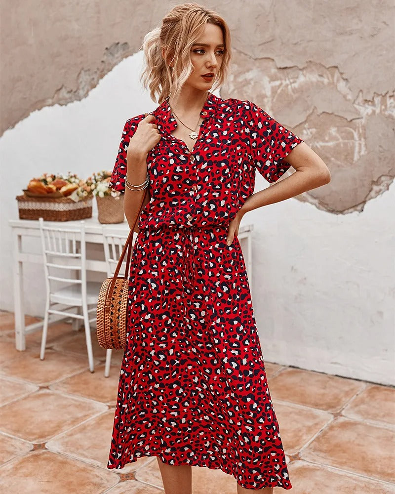 Skyla | Dames jurk midi bloemen knoopsluiting
