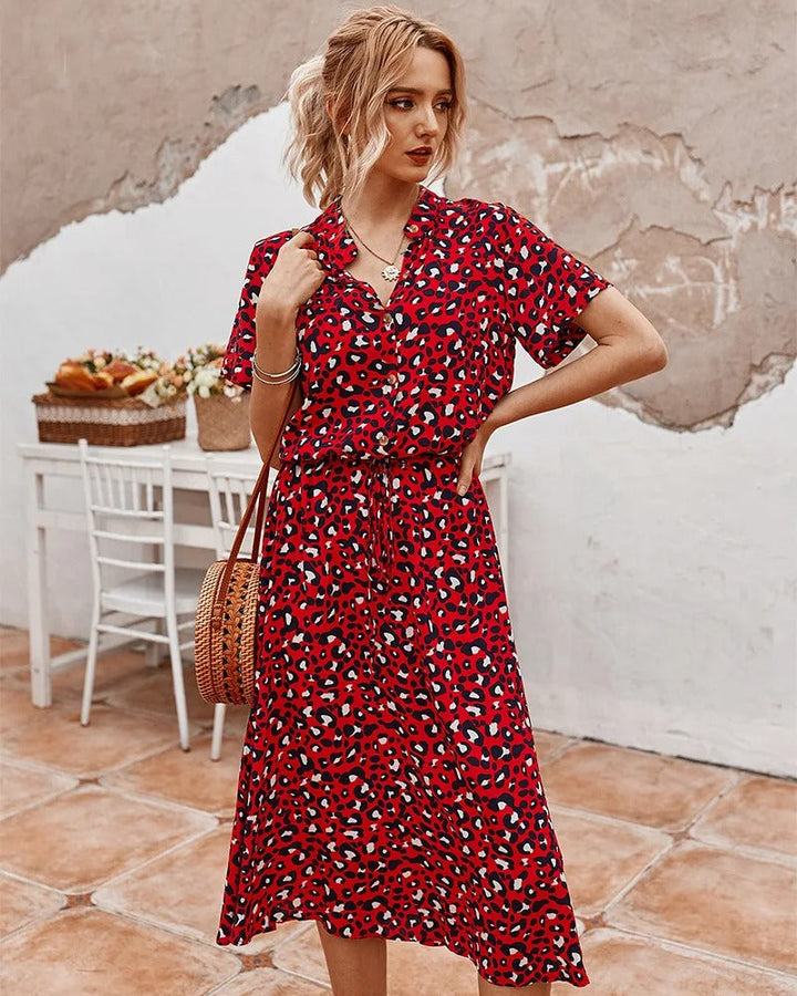 Skyla | Dames jurk midi bloemen knoopsluiting