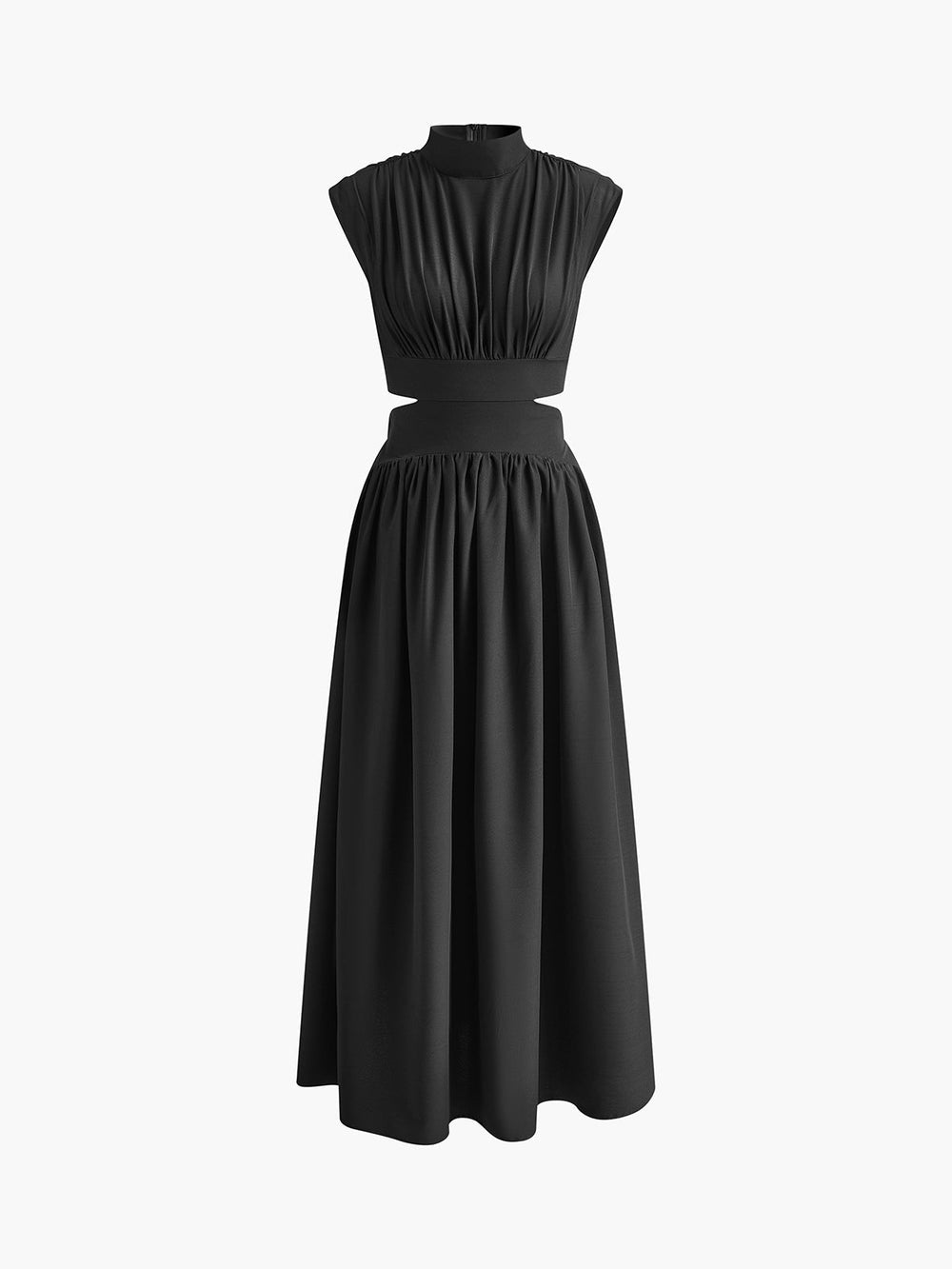 Kelsey | Dames jurk maxi high neck mouwloos geplooid