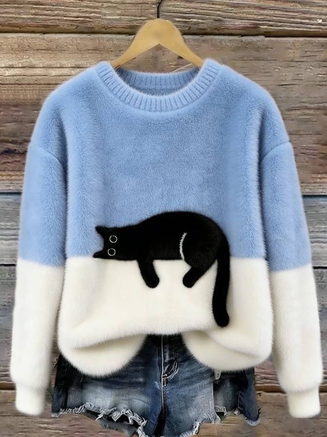 Dames Casual Pullover Sweater met Kattenprint