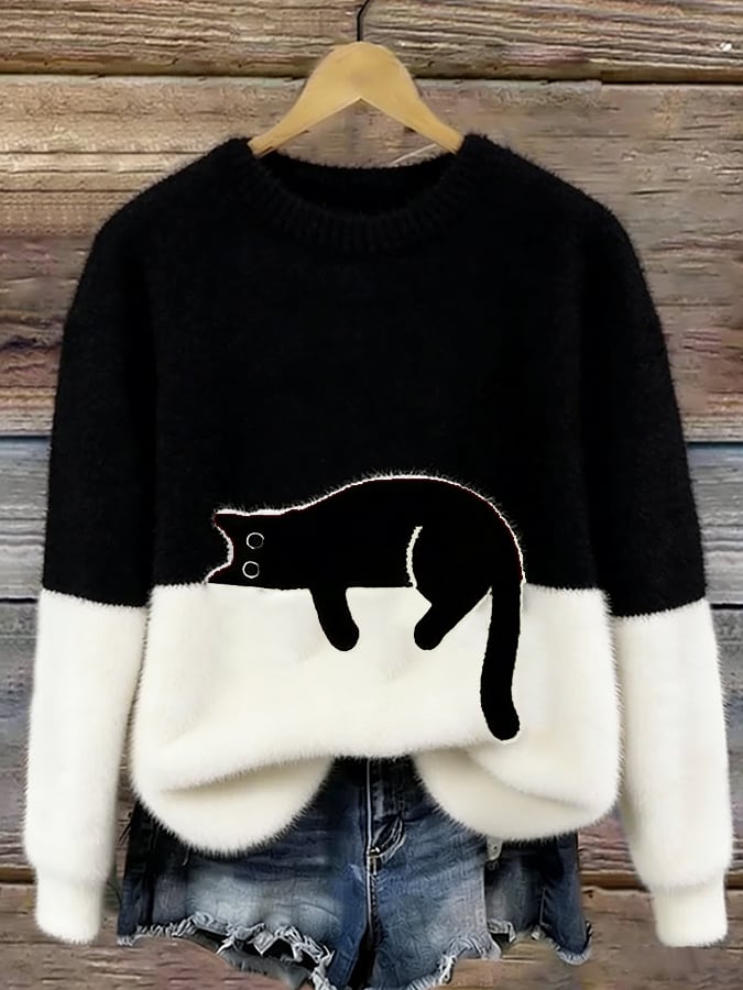 Dames Casual Pullover Sweater met Kattenprint