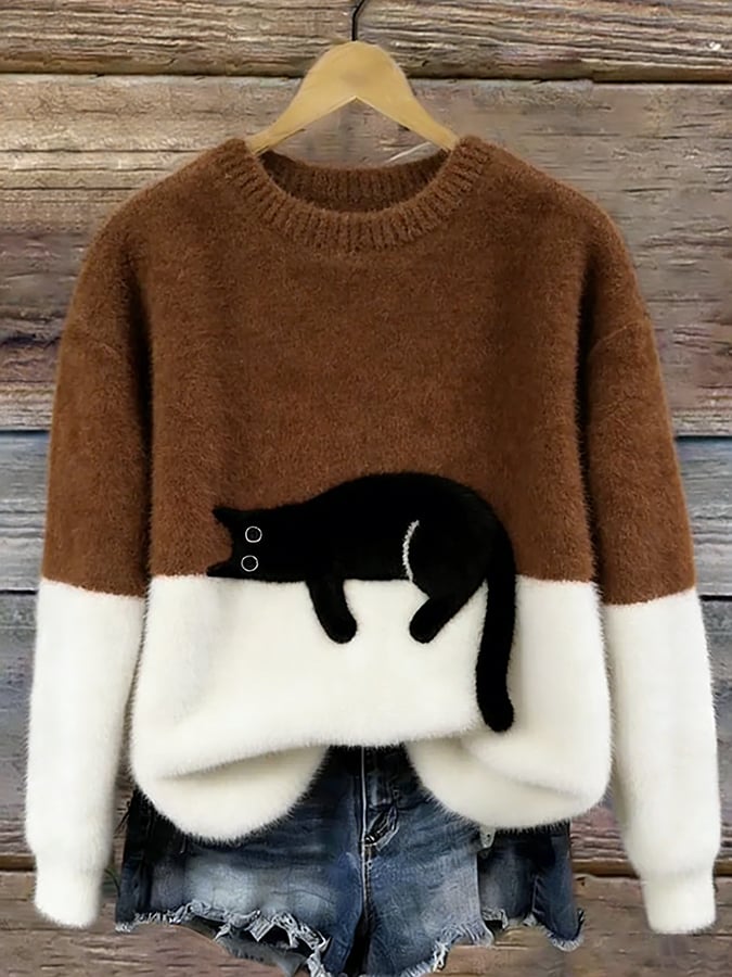 Dames Casual Pullover Sweater met Kattenprint