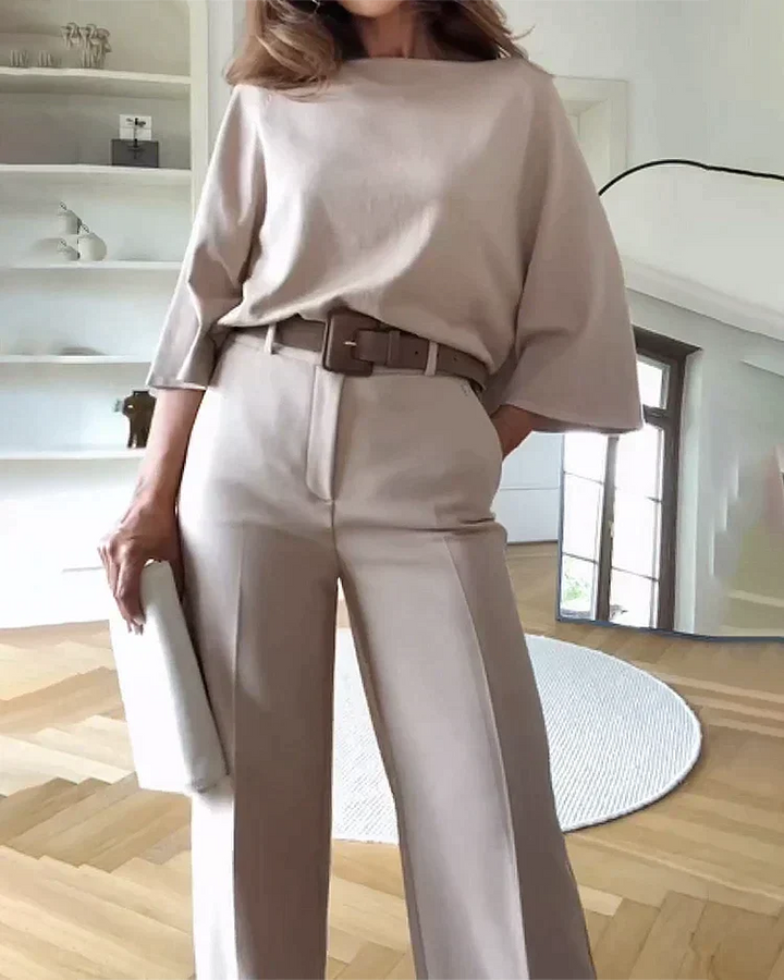 Roberta | Elegante tweedelige grijze damesset