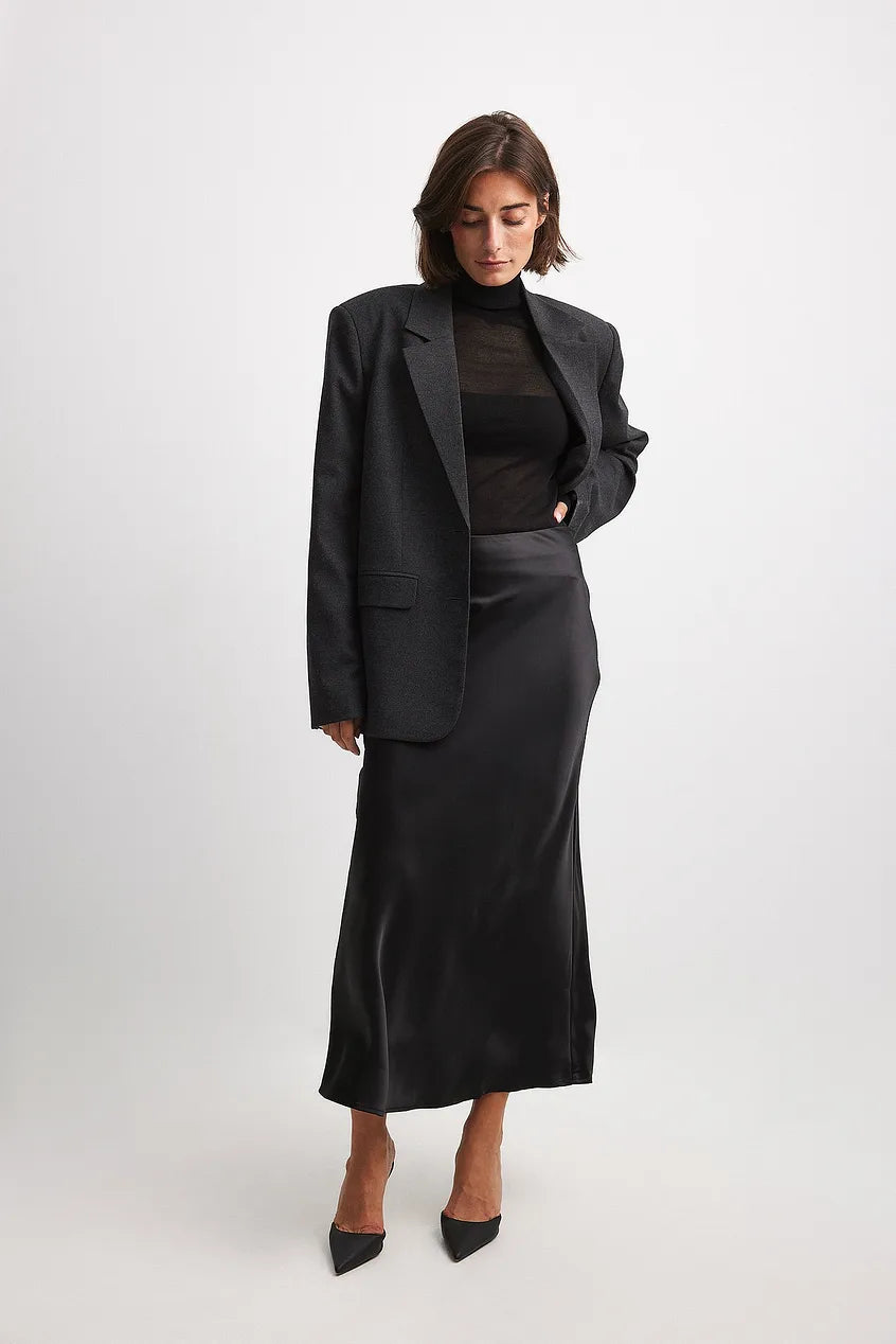 Eline | Dames midi rok hoge taille rechte pasvorm