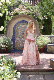Orella | Maxi jurk Roze met Bloemenprint - Pareldetail en met Split