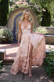Orella | Maxi jurk Roze met Bloemenprint - Pareldetail en met Split