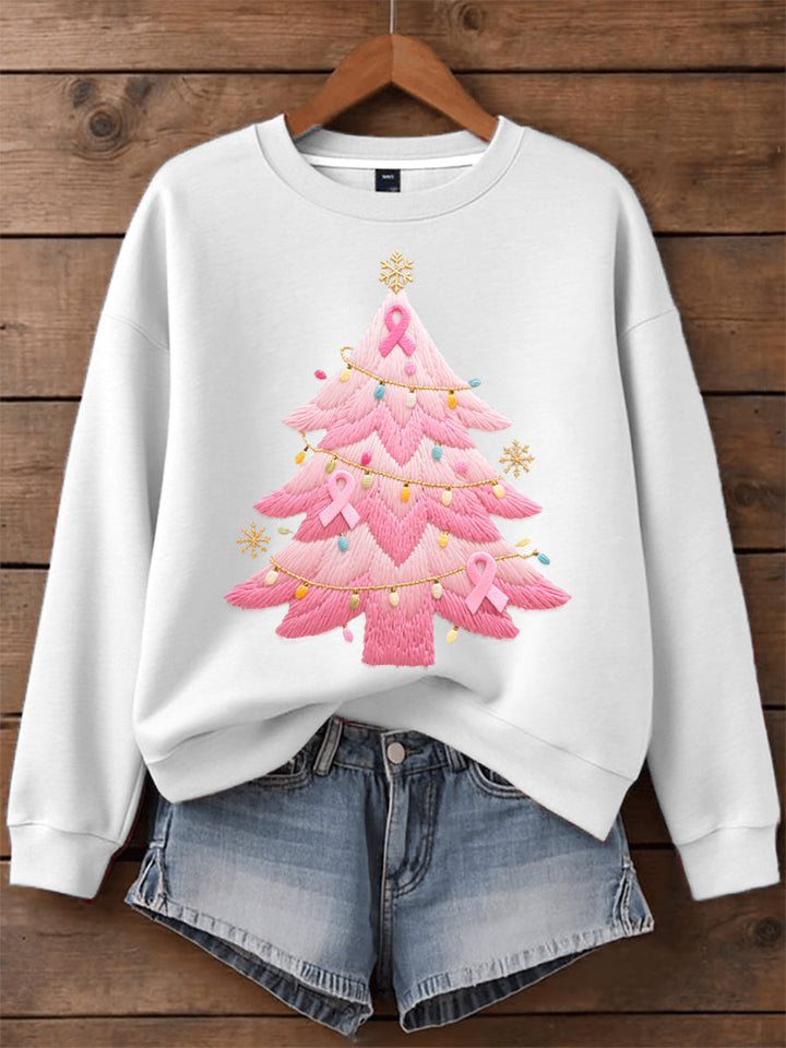 Dames Sweatshirt met Geborduurde Kerstboom in Roze
