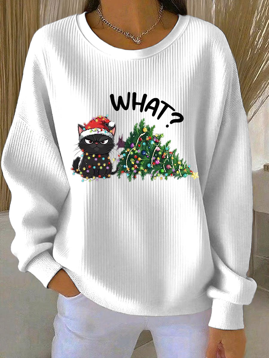 Dames Kerst Ribbels Ronde Hals Sweatshirt