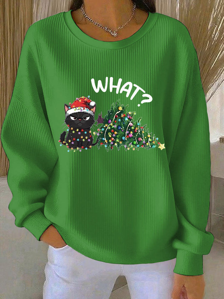 Dames Kerst Ribbels Ronde Hals Sweatshirt
