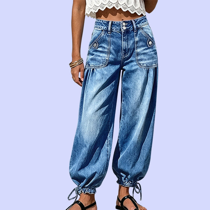 Claire | Dames jeans met opgestikte zakken en trekkoordzomen