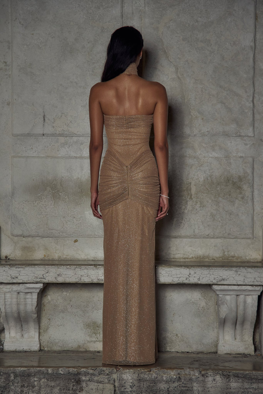 Violette | Dames maxi jurk met strapless plooien detail