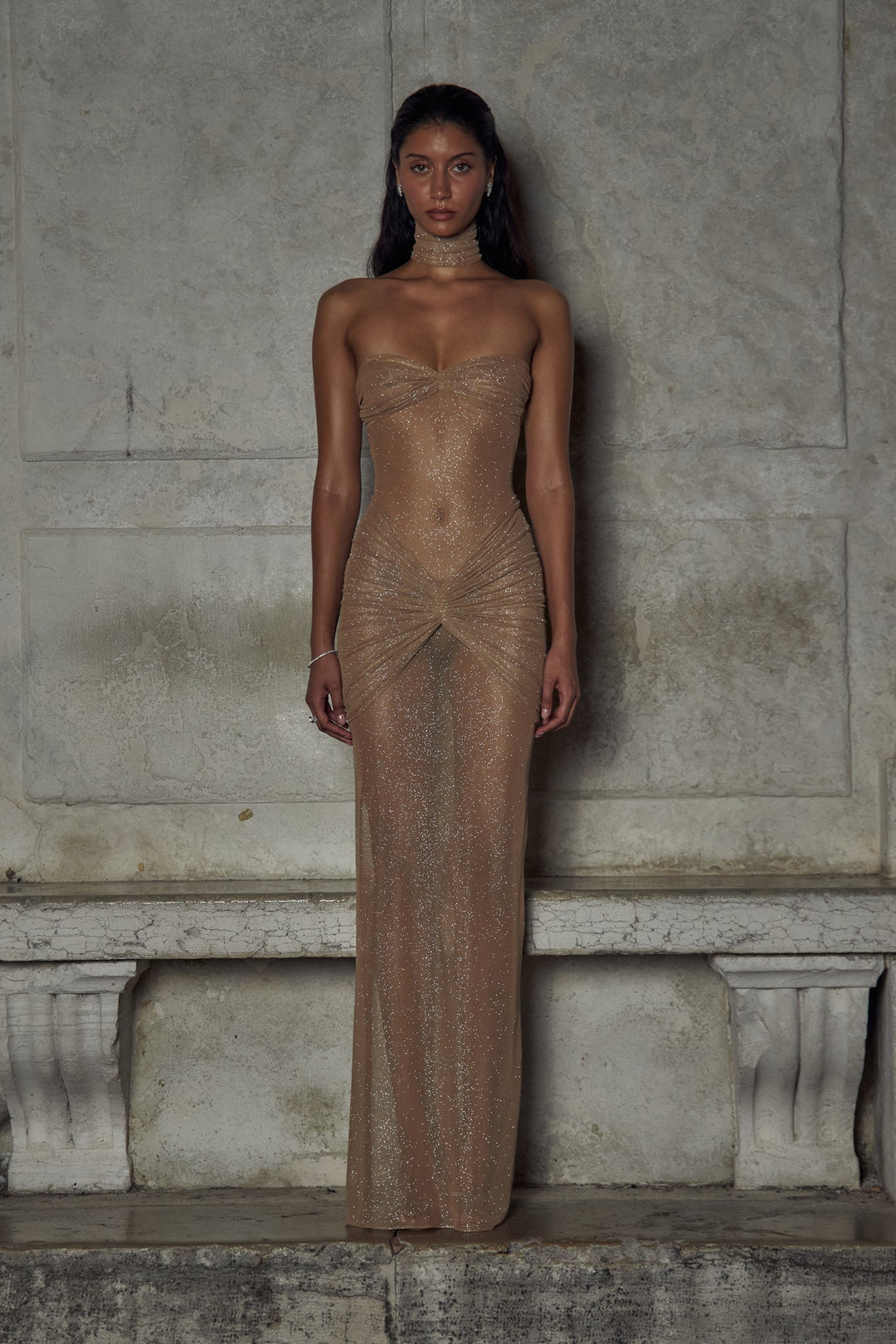 Violette | Dames maxi jurk met strapless plooien detail