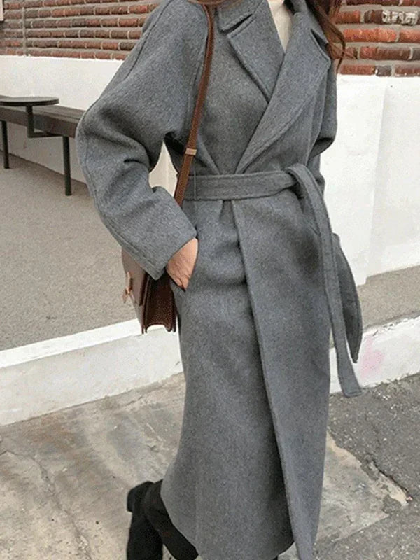Dames Oversized Geknoopte Lange Jas