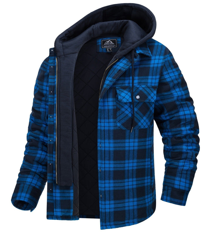 Heren Hooded Geruite Winterjas met Knopen Voor