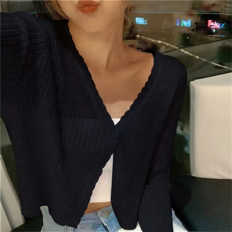 Dames Lichtgewicht Geribbelde Knit Button-Up Cardigan Trui