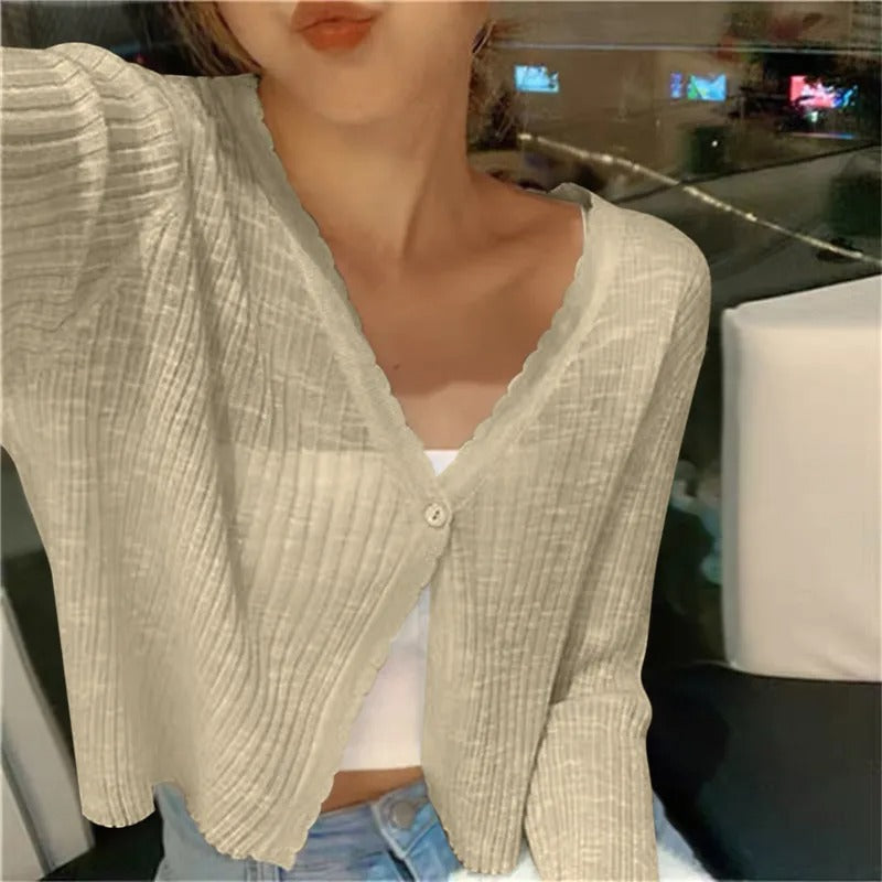 Dames Lichtgewicht Geribbelde Knit Button-Up Cardigan Trui