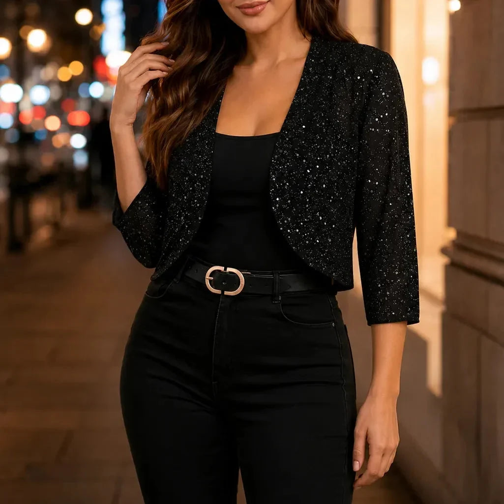 Lunavia – Shimmer Mesh Cropped Bolero Cardigan voor Vrouwen