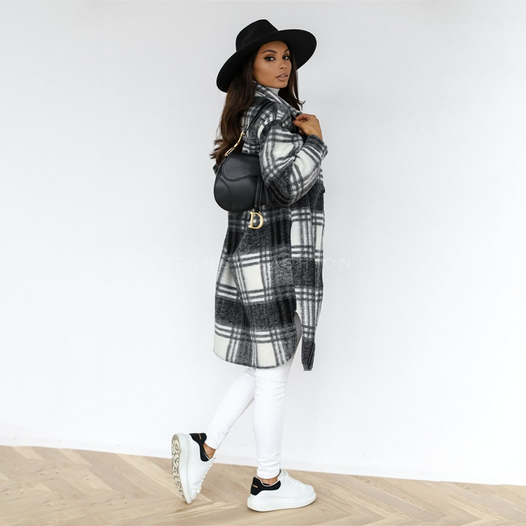 Chantal Mode | Dames Cozy Geruite Lange Jas