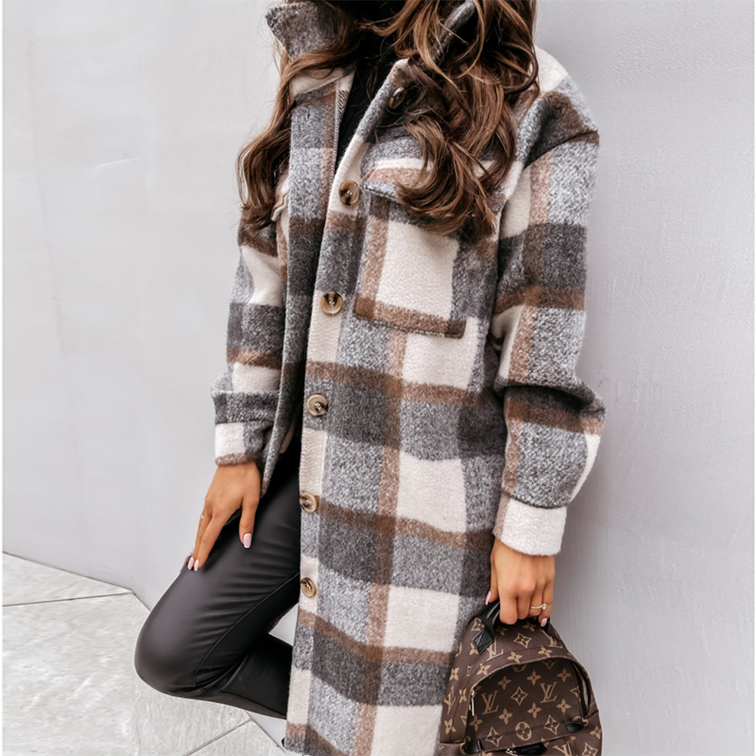 Chantal Mode | Dames Cozy Geruite Lange Jas