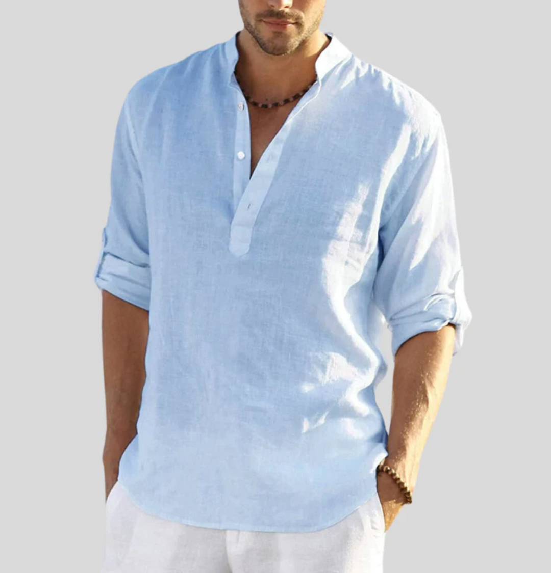 Chantal Mode | Heren Casual Bandkraag Langemouwen Shirt