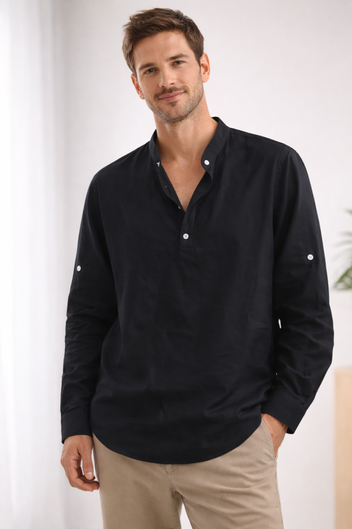 Chantal Mode | Heren Casual Bandkraag Langemouwen Shirt