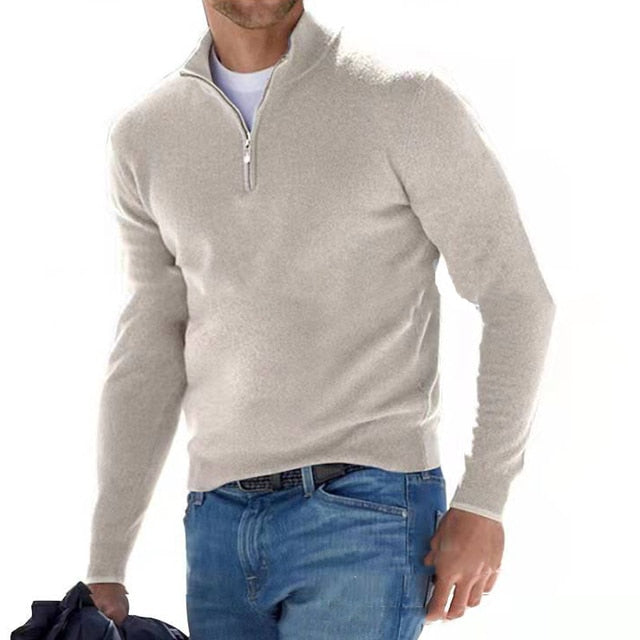 Heren Mock Neck Zip Sweater
